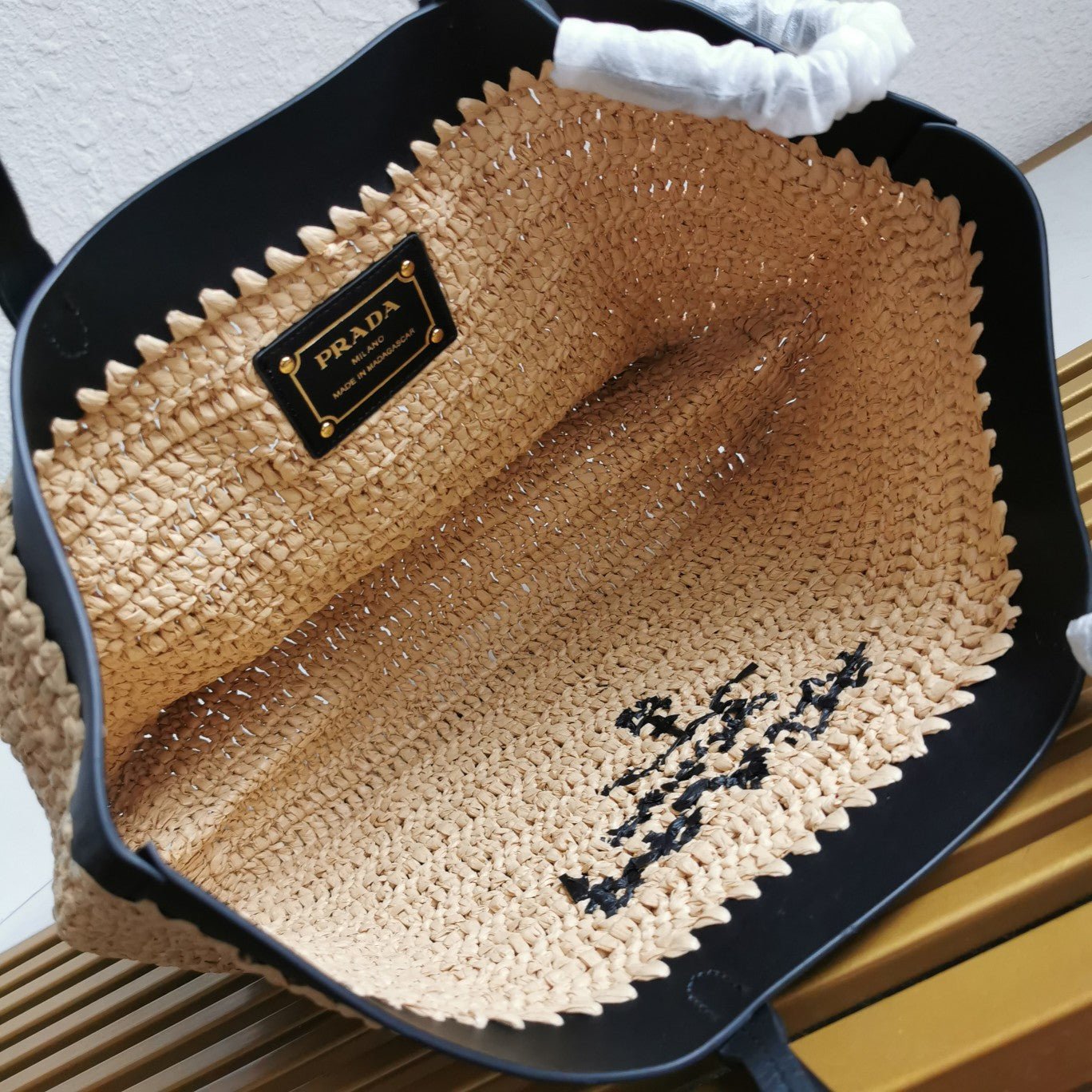 ＰＲＤＡ LARGE CROCHET AND LEATHER TOTE BAG