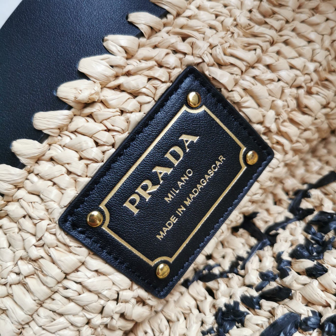 ＰＲＤＡ LARGE CROCHET AND LEATHER TOTE BAG