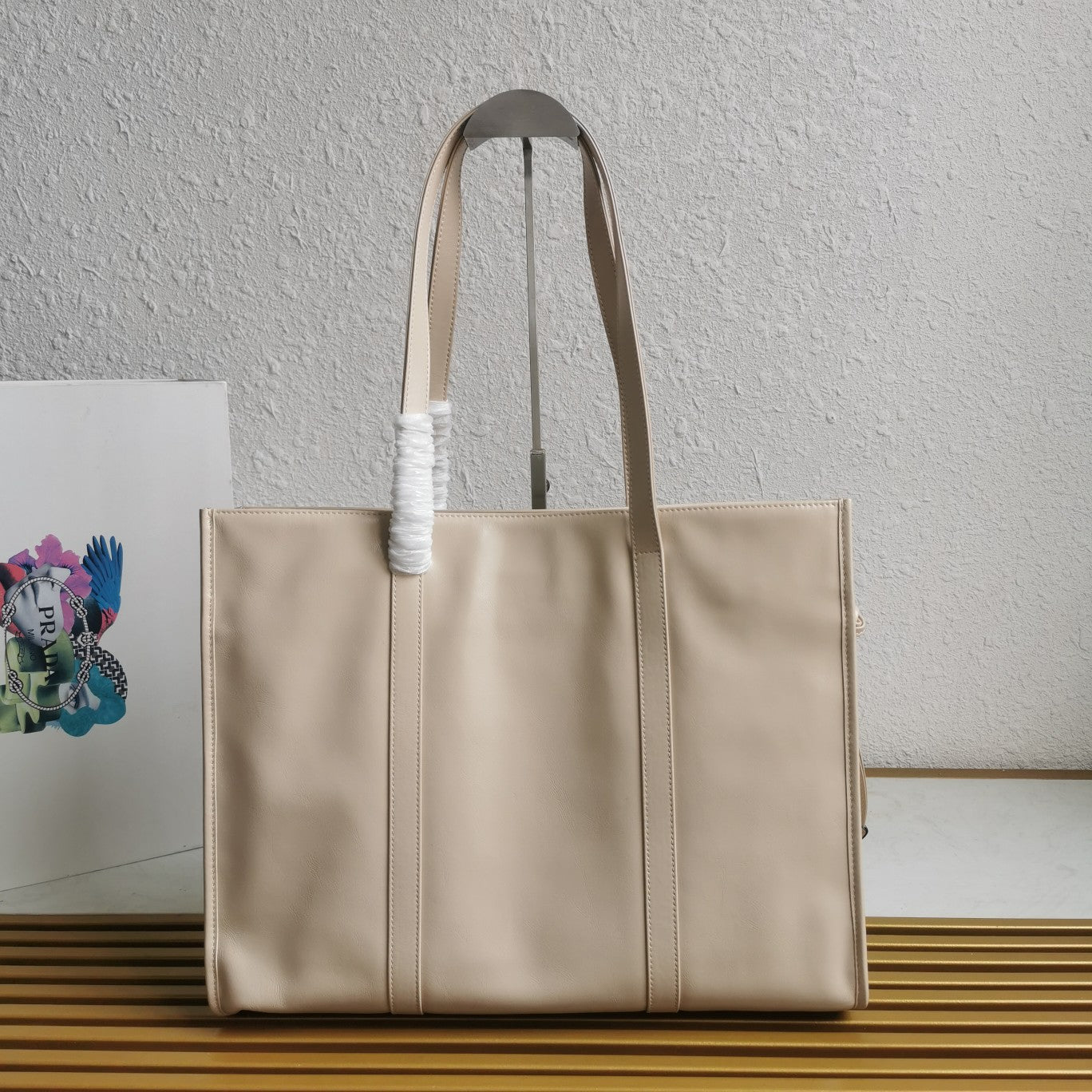 ＰＲＤＡ LARGE LEATHER TOTE BAG TRAVERTINE