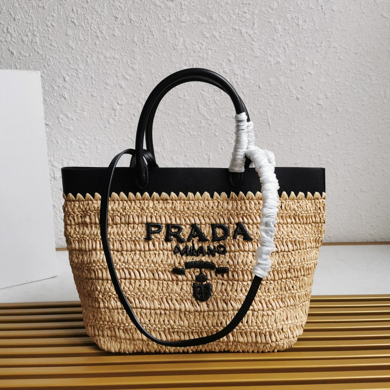 ＰＲＤＡ MEDIUM CROCHET AND LEATHER TOTE BAG