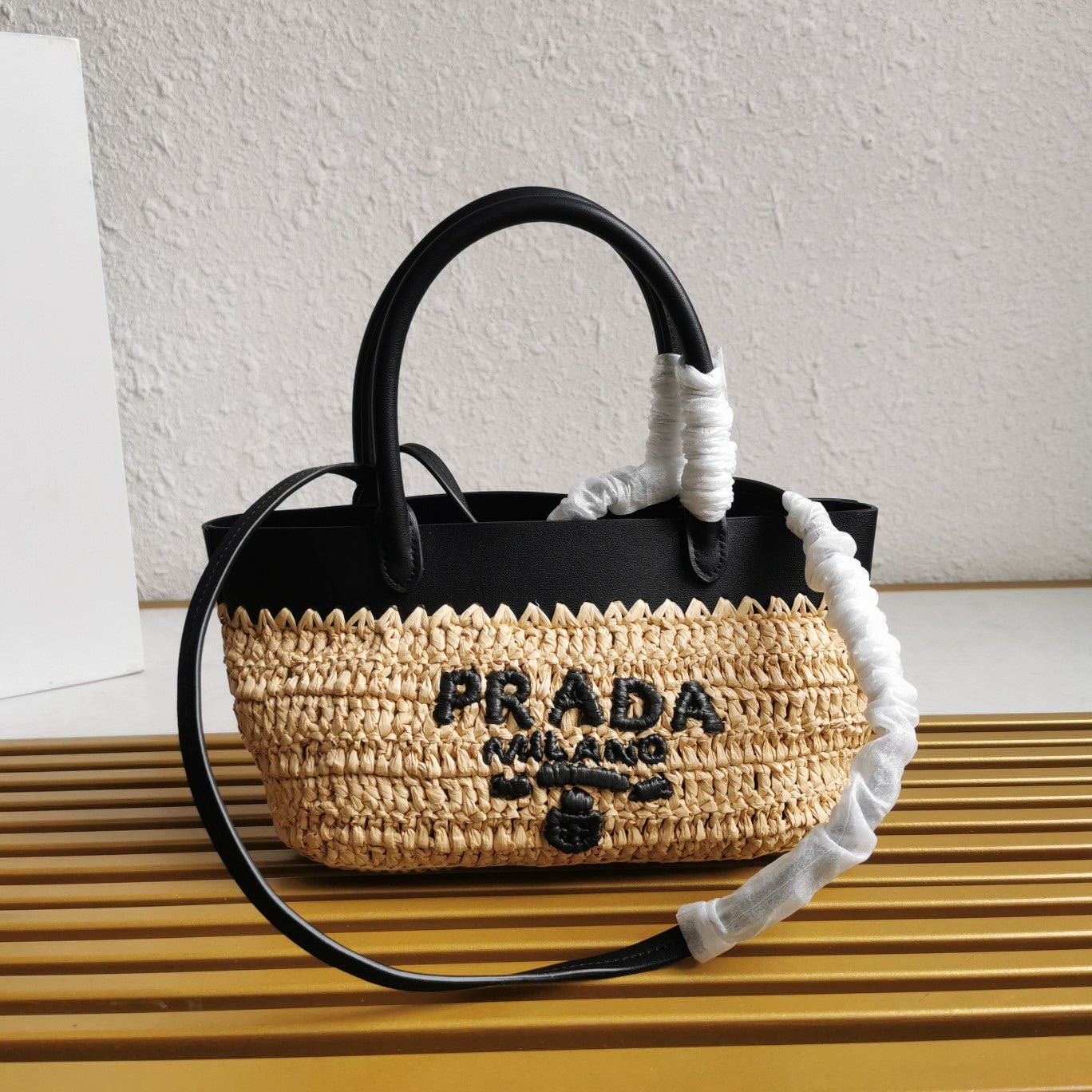 ＰＲＤＡ MINI CROCHET AND LEATHER TOTE BAG