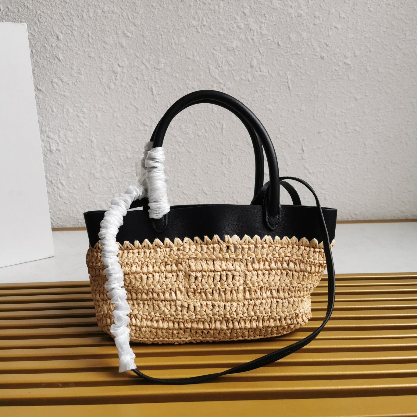 ＰＲＤＡ MINI CROCHET AND LEATHER TOTE BAG