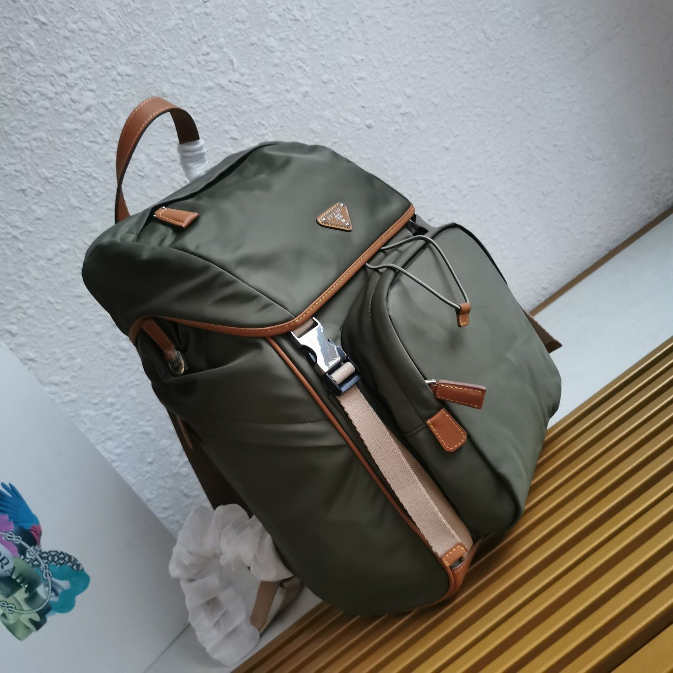 ＰＲＤＡ RE-NYLON AND LEATHER BACKPACK MUSK GREEN