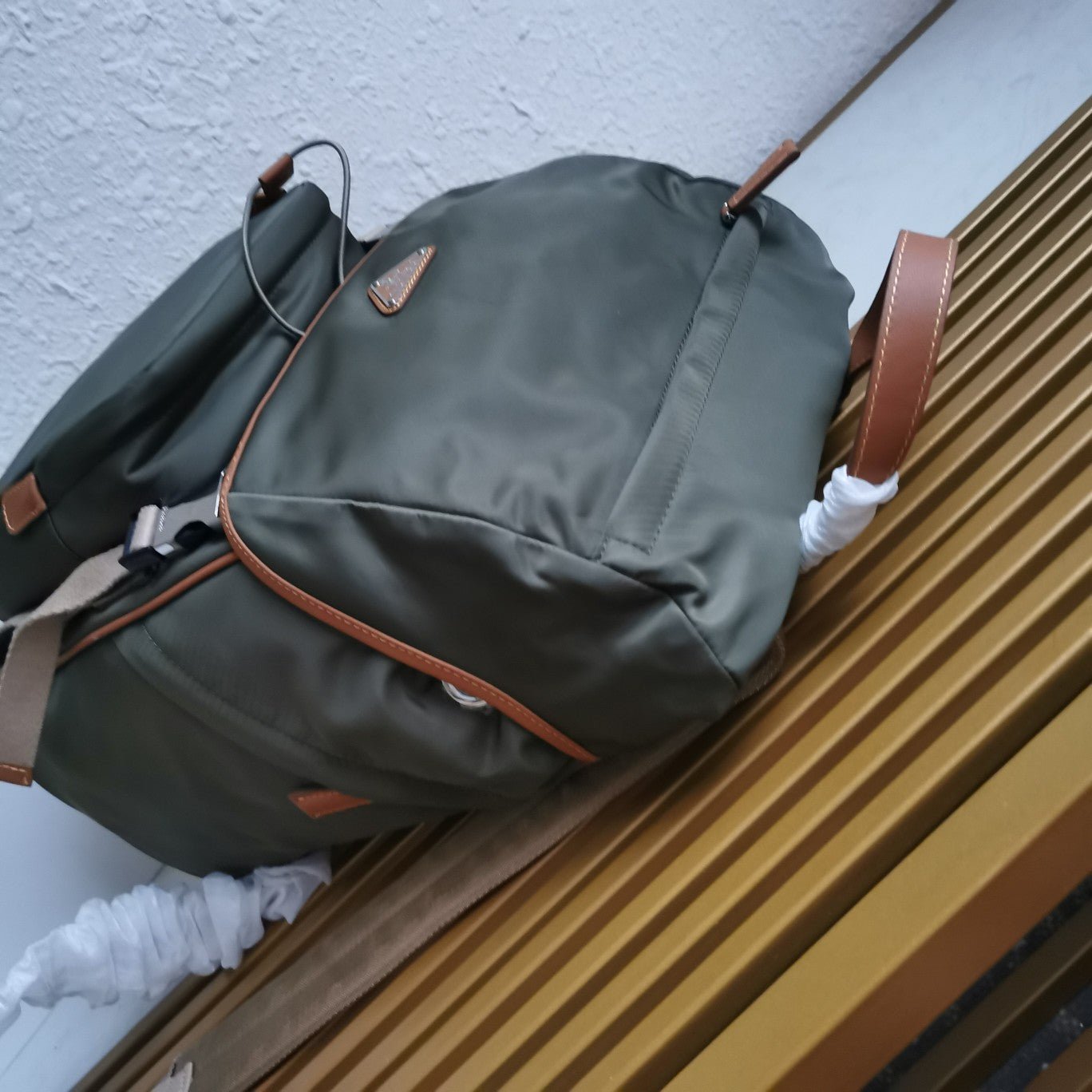 ＰＲＤＡ RE-NYLON AND LEATHER BACKPACK MUSK GREEN