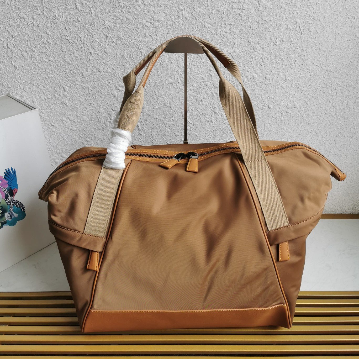 ＰＲＤＡ RE-NYLON AND LEATHER DUFFEL BAG CORK BEIGE