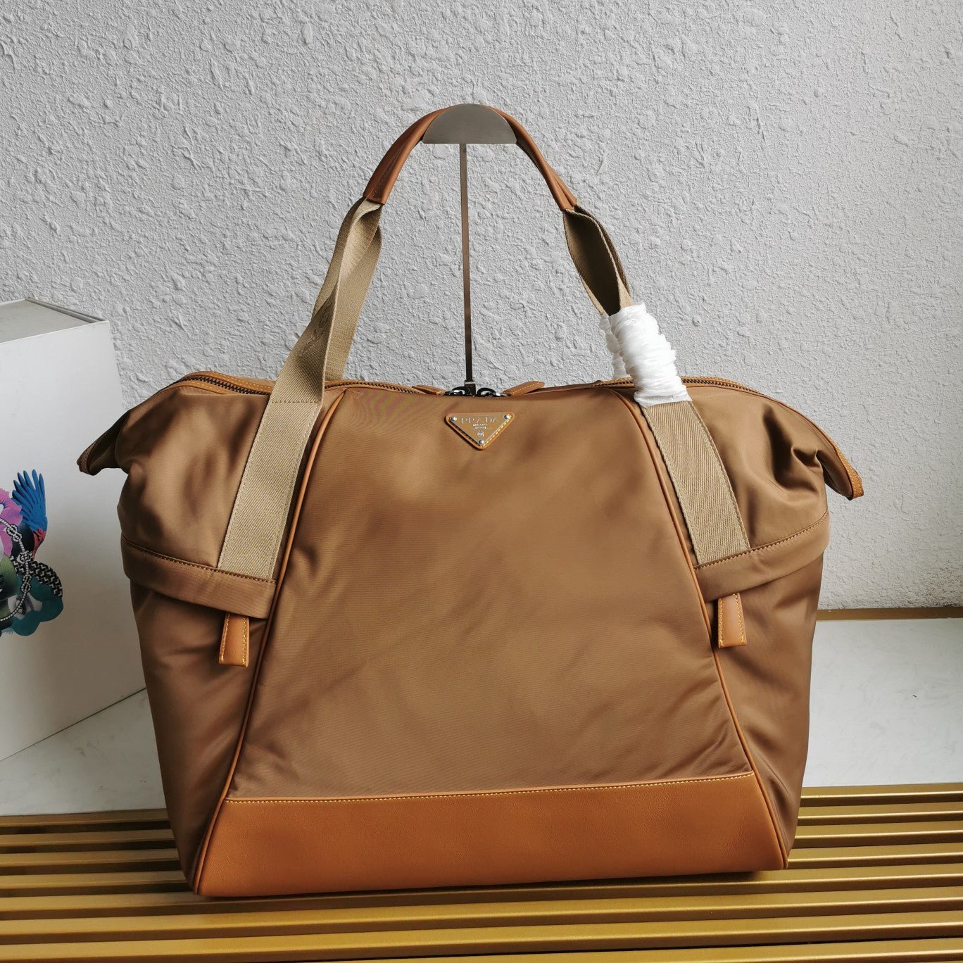 ＰＲＤＡ RE-NYLON AND LEATHER DUFFEL BAG CORK BEIGE