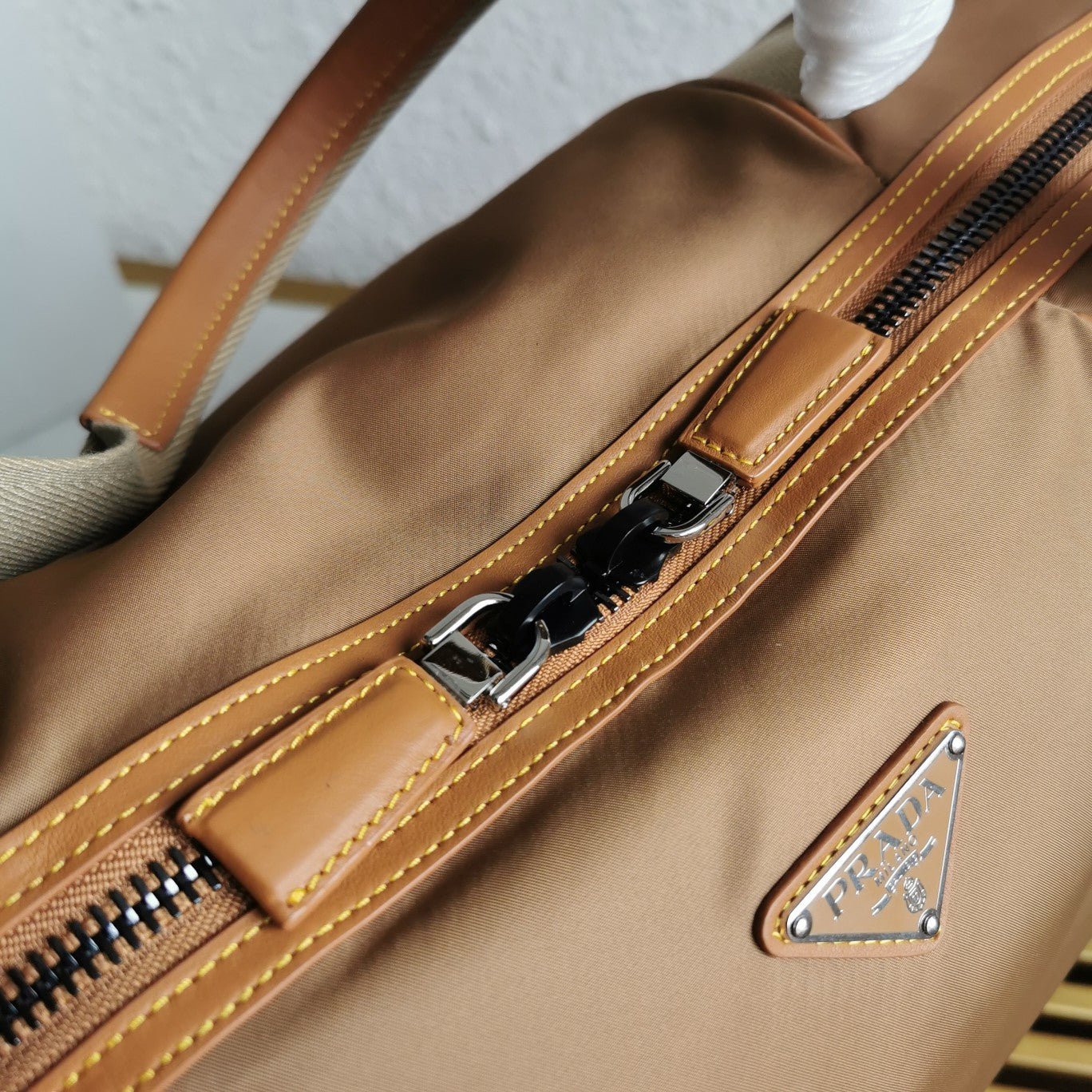 ＰＲＤＡ RE-NYLON AND LEATHER DUFFEL BAG CORK BEIGE