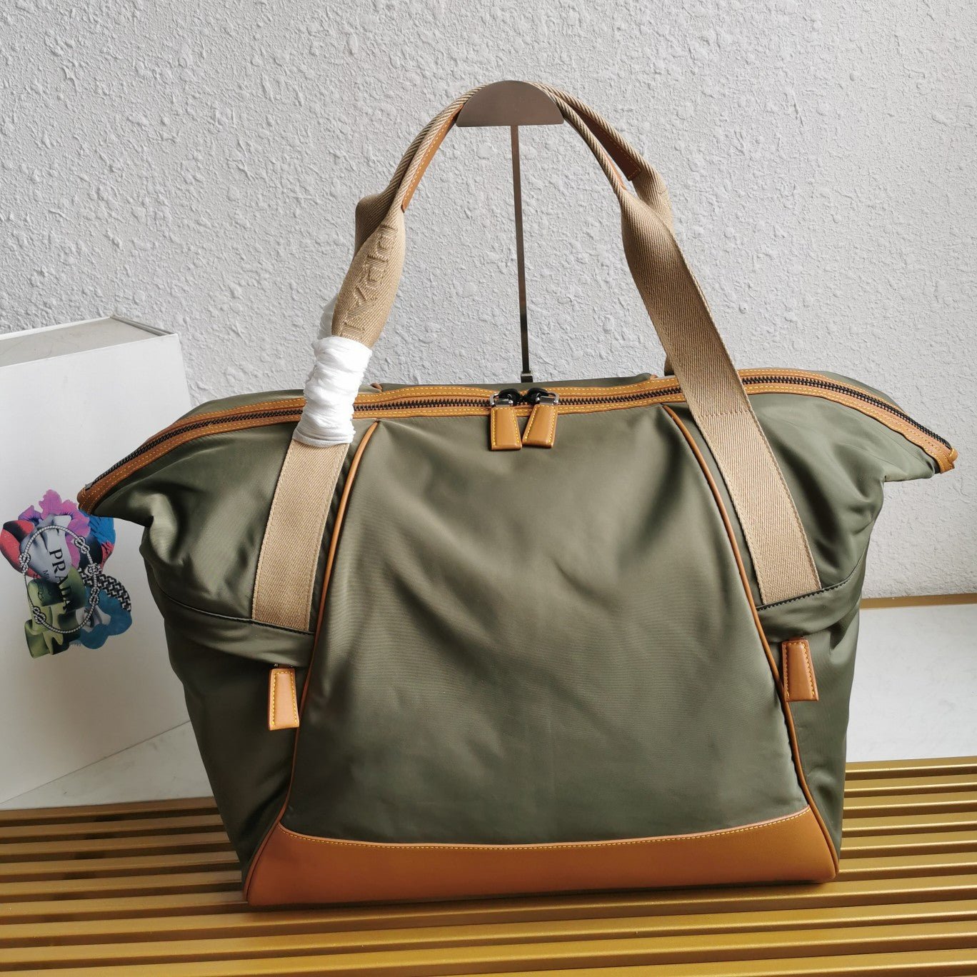 ＰＲＤＡ RE-NYLON AND LEATHER DUFFEL BAG IVY GREEN