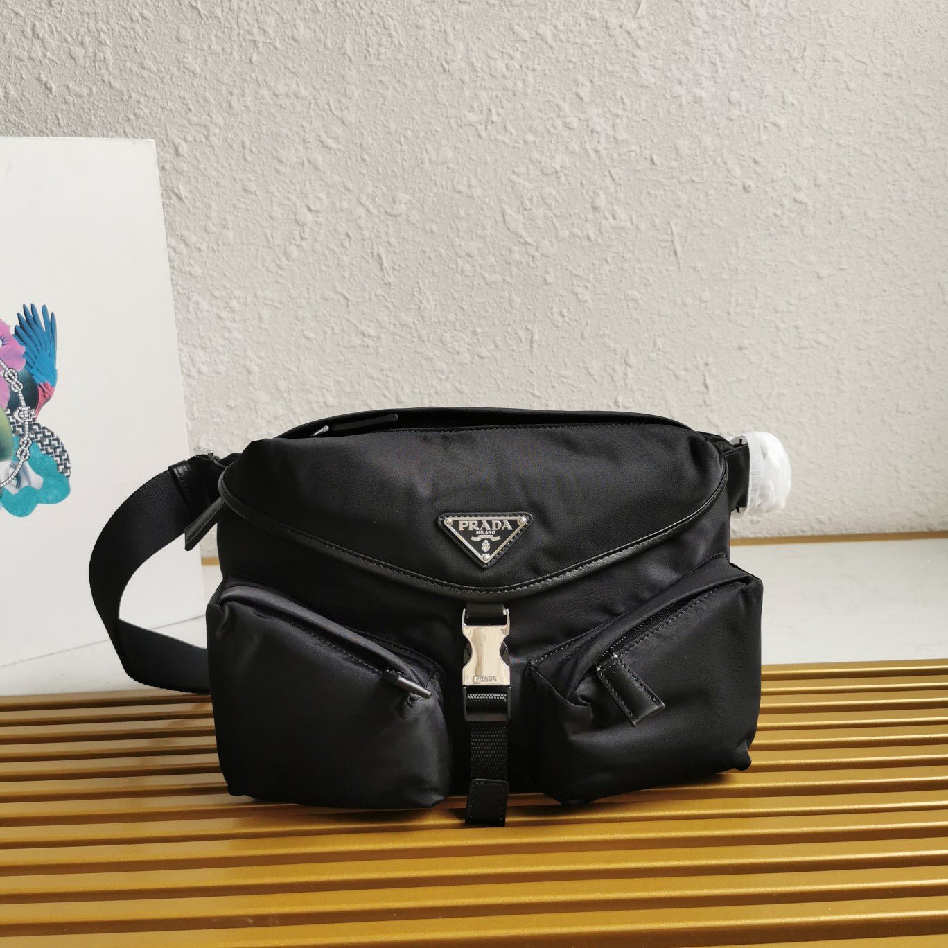 ＰＲＤＡ RE-NYLON AND LEATHER SHOULDER BAG BLACK