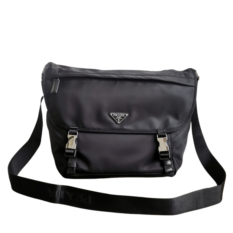 ＰＲＤＡ RE-NYLON AND LEATHER SHOULDER BAG BLACK LARGE
