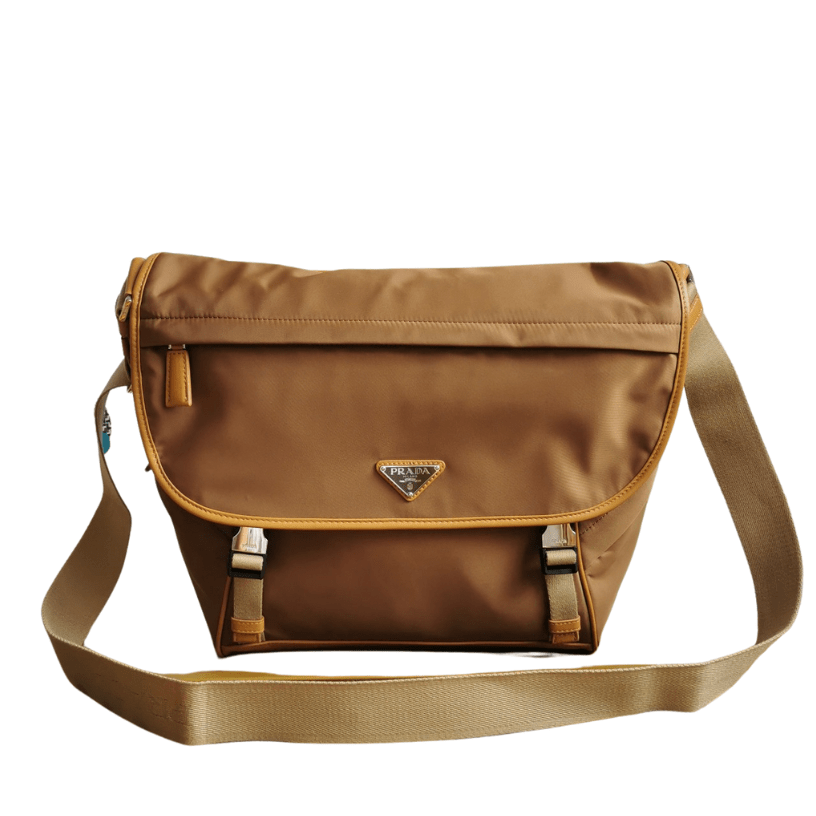 ＰＲＤＡ RE-NYLON AND LEATHER SHOULDER BAG CORK BEIGE LARGE