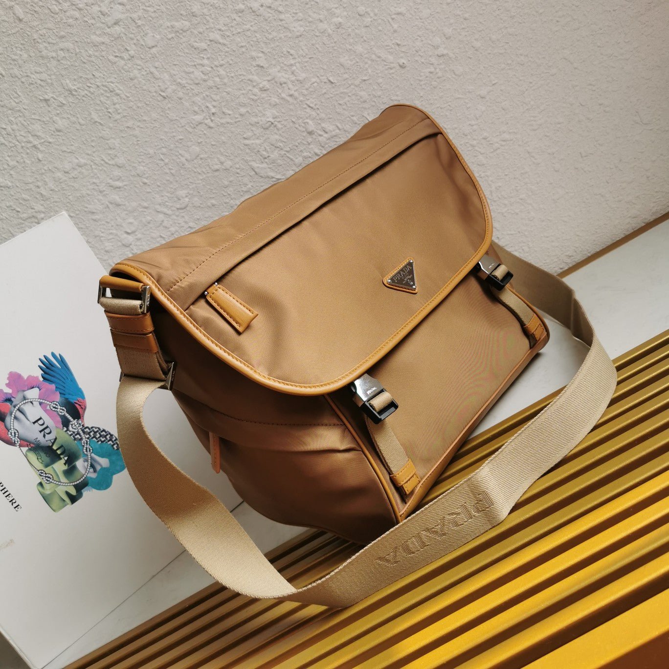 ＰＲＤＡ RE-NYLON AND LEATHER SHOULDER BAG CORK BEIGE LARGE