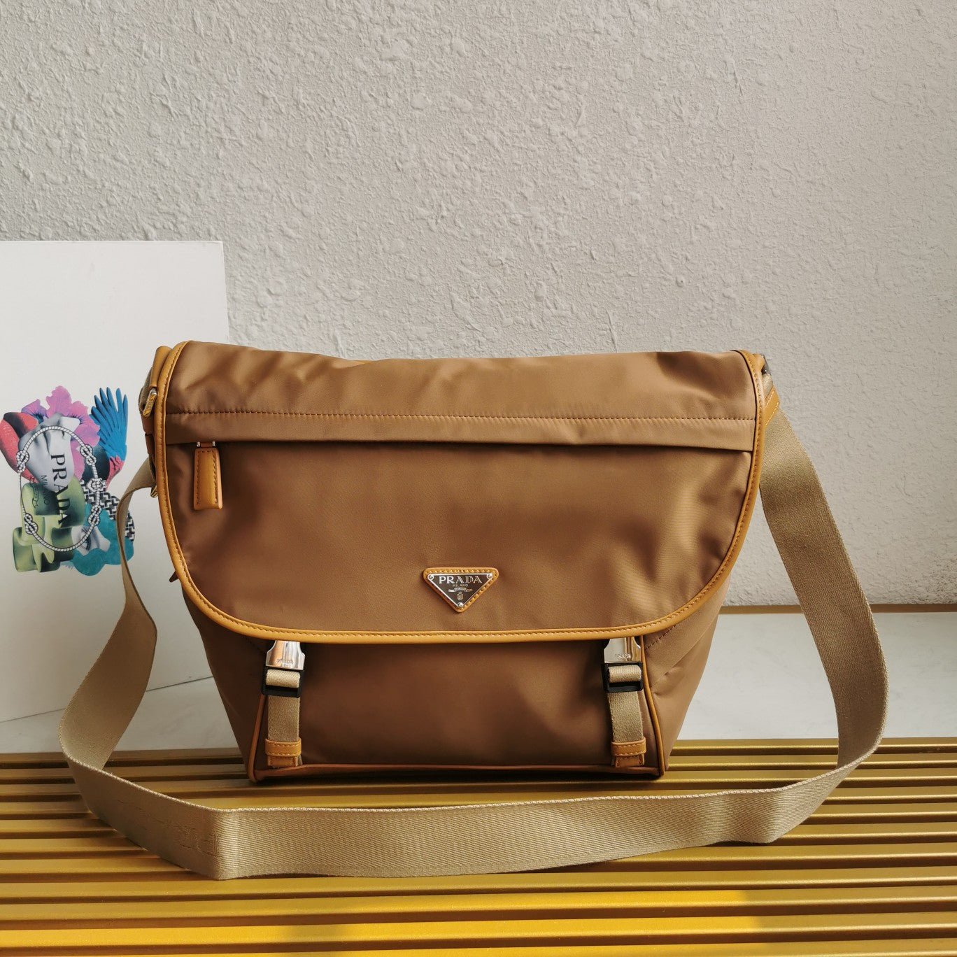 ＰＲＤＡ RE-NYLON AND LEATHER SHOULDER BAG CORK BEIGE LARGE