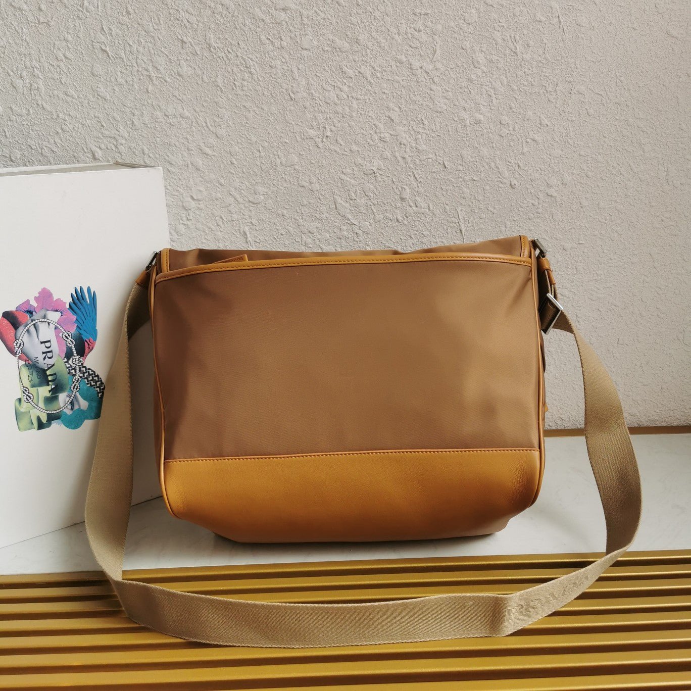 ＰＲＤＡ RE-NYLON AND LEATHER SHOULDER BAG CORK BEIGE LARGE