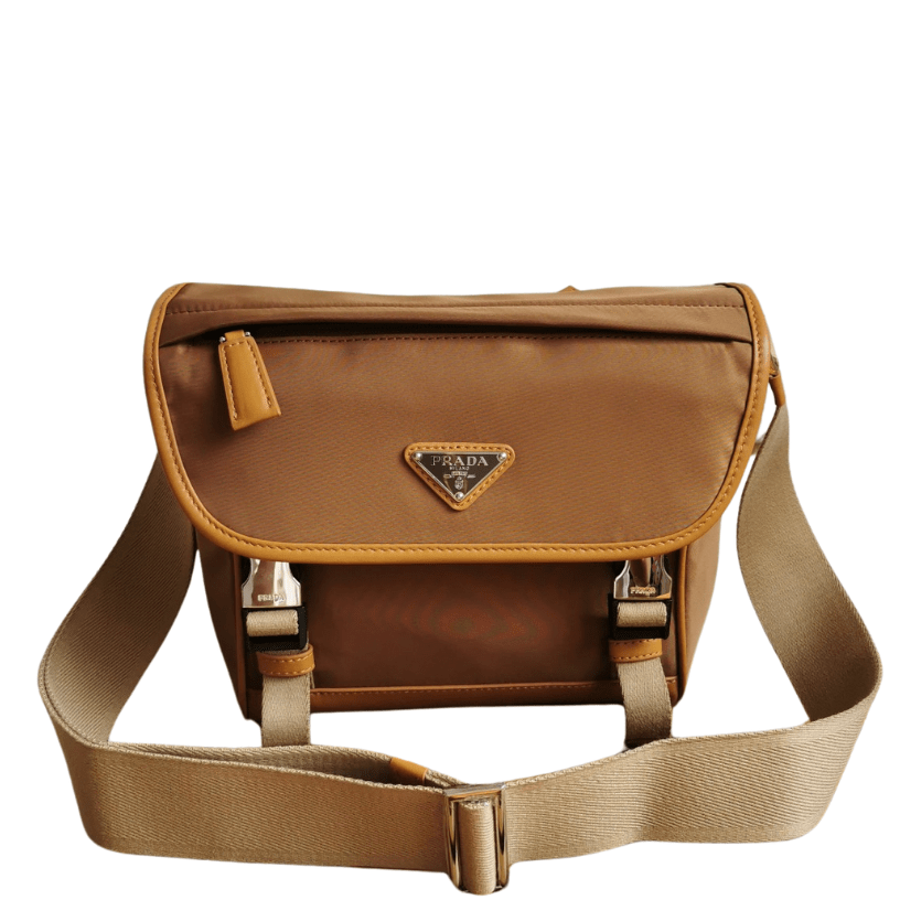 ＰＲＤＡ RE-NYLON AND LEATHER SHOULDER BAG CORK BEIGE MEDIUM