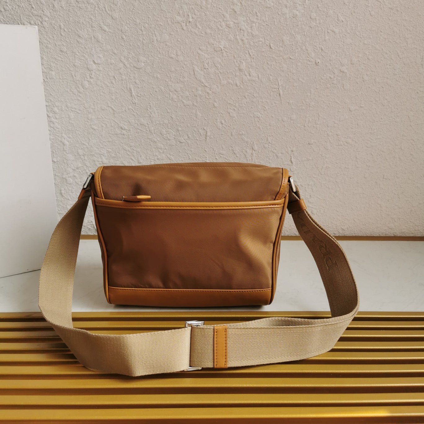 ＰＲＤＡ RE-NYLON AND LEATHER SHOULDER BAG CORK BEIGE MEDIUM