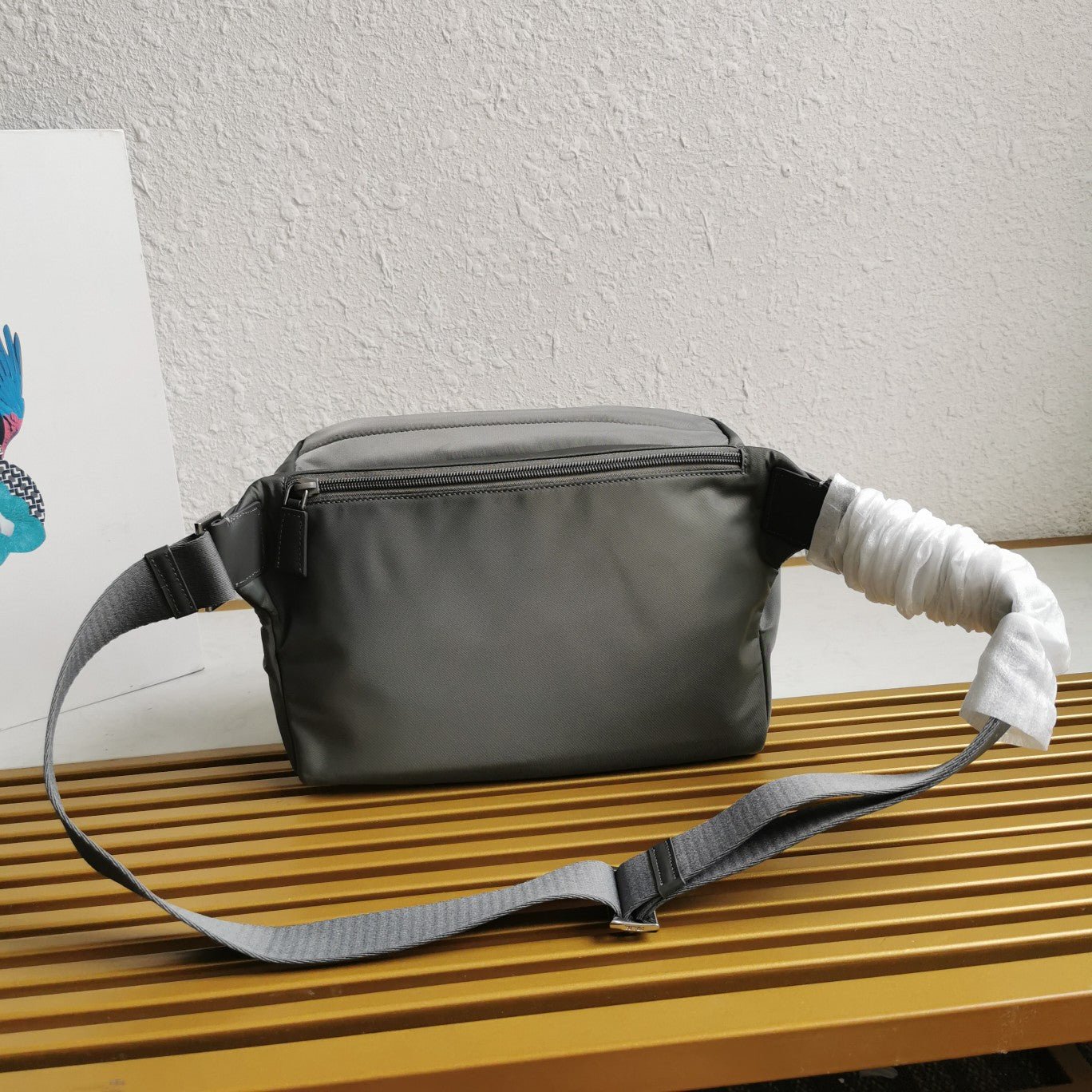 ＰＲＤＡ RE-NYLON AND LEATHER SHOULDER BAG GRAY