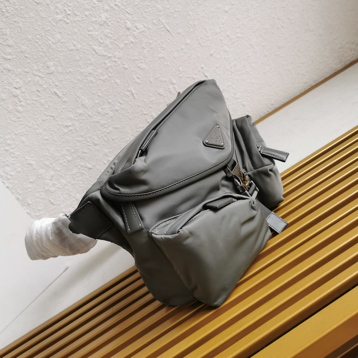 ＰＲＤＡ RE-NYLON AND LEATHER SHOULDER BAG GRAY