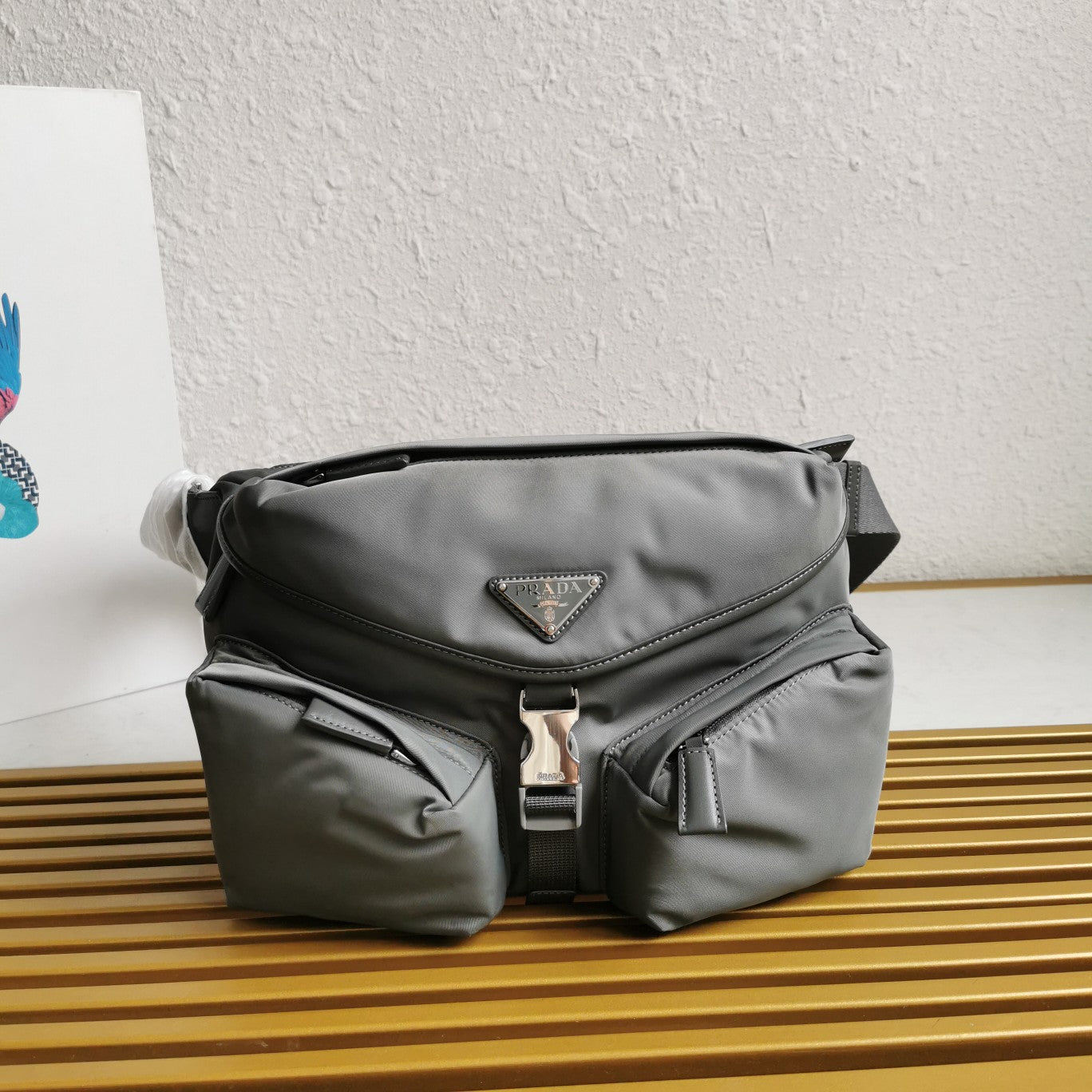 ＰＲＤＡ RE-NYLON AND LEATHER SHOULDER BAG GRAY
