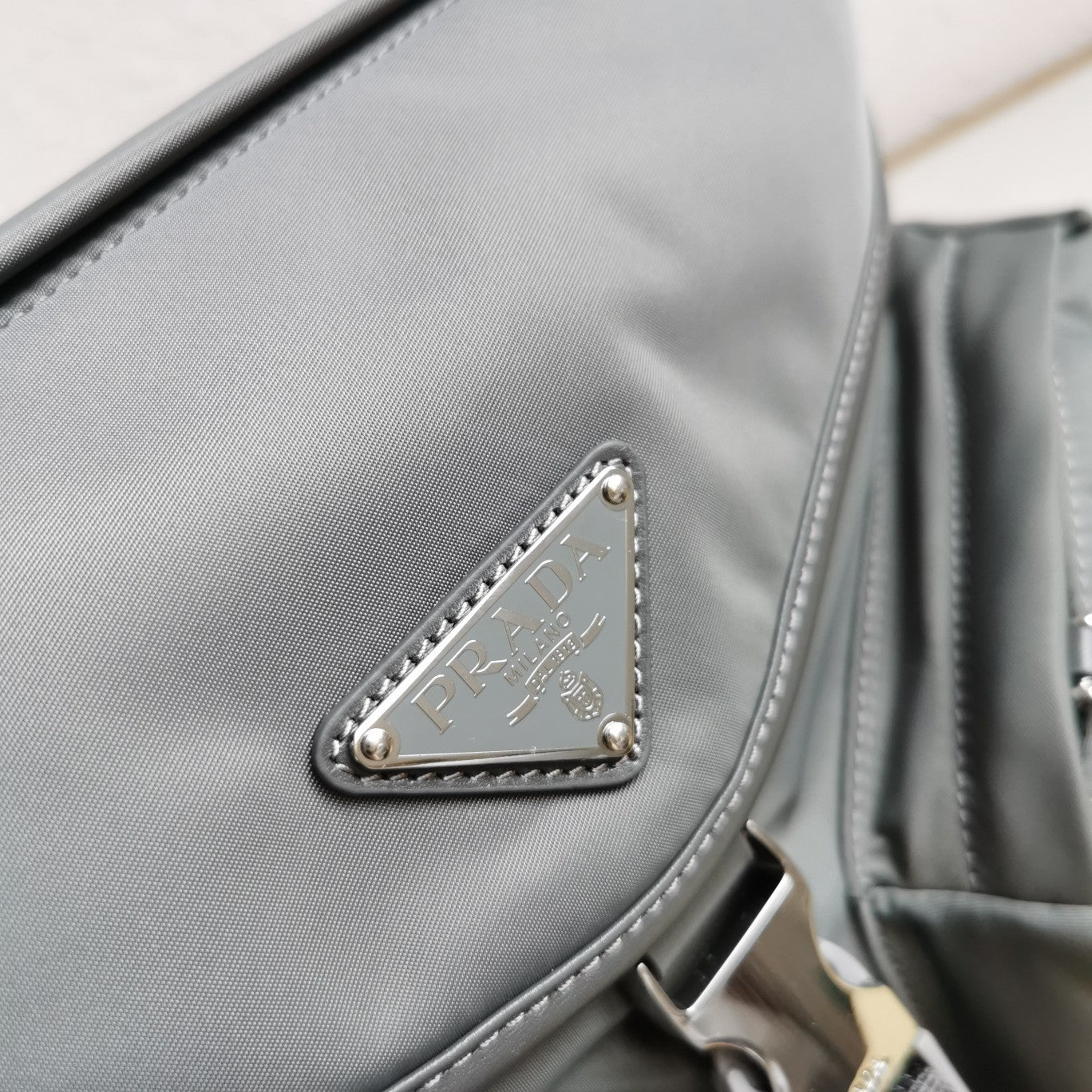 ＰＲＤＡ RE-NYLON AND LEATHER SHOULDER BAG GRAY