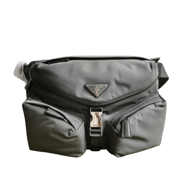 ＰＲＤＡ RE-NYLON AND LEATHER SHOULDER BAG GRAY
