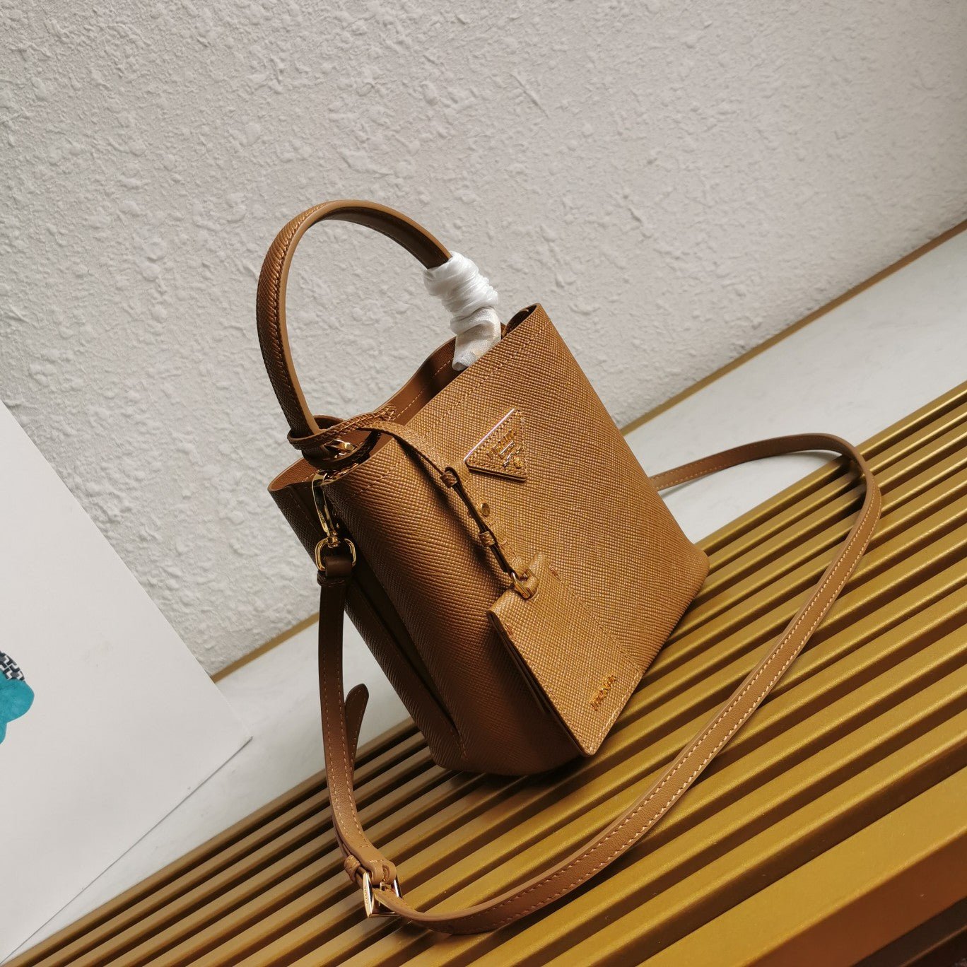 ＰＲＤＡ SMALL SAFFIANO LEATHER PRDA PANIER BAG CARAMEL