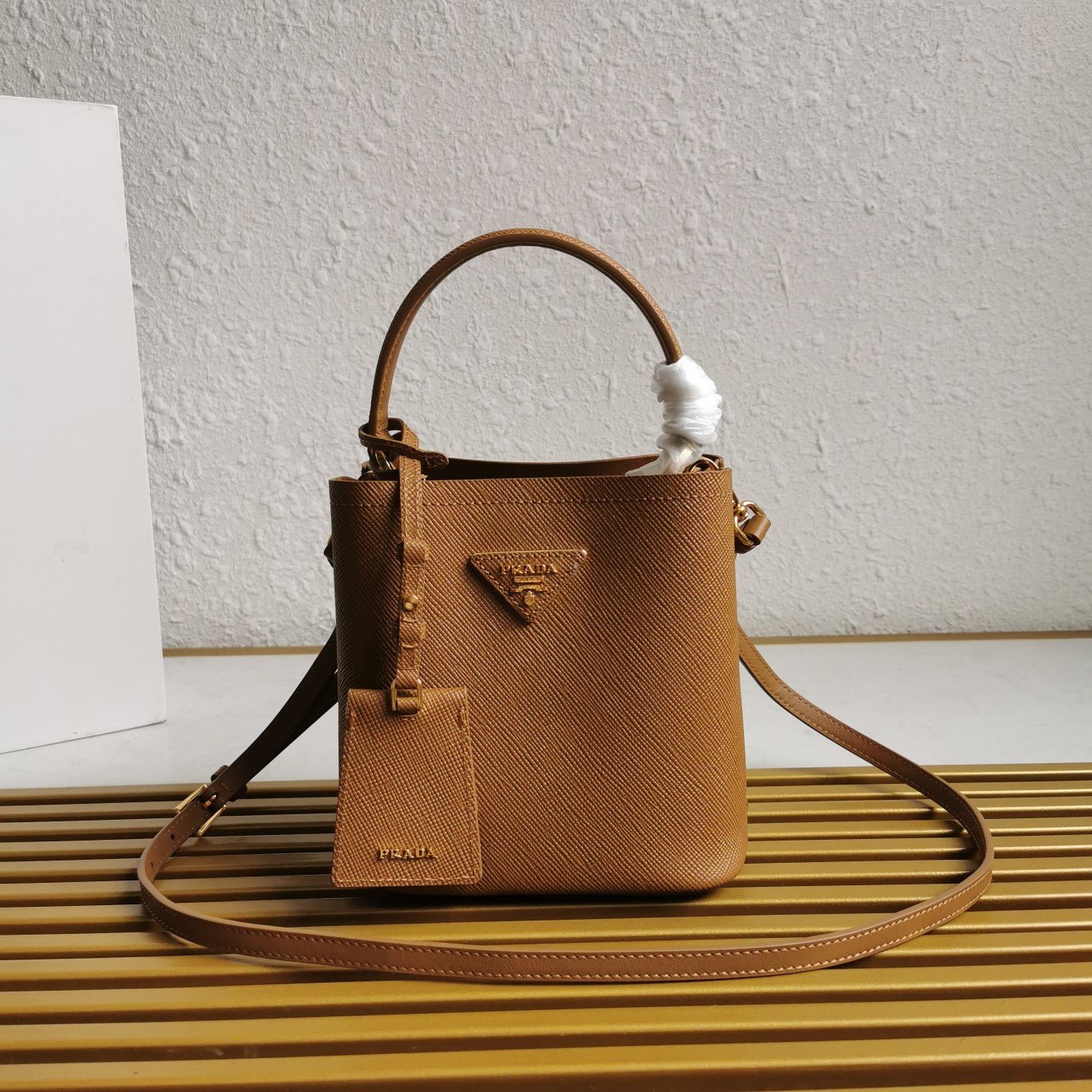 ＰＲＤＡ SMALL SAFFIANO LEATHER PRDA PANIER BAG CARAMEL