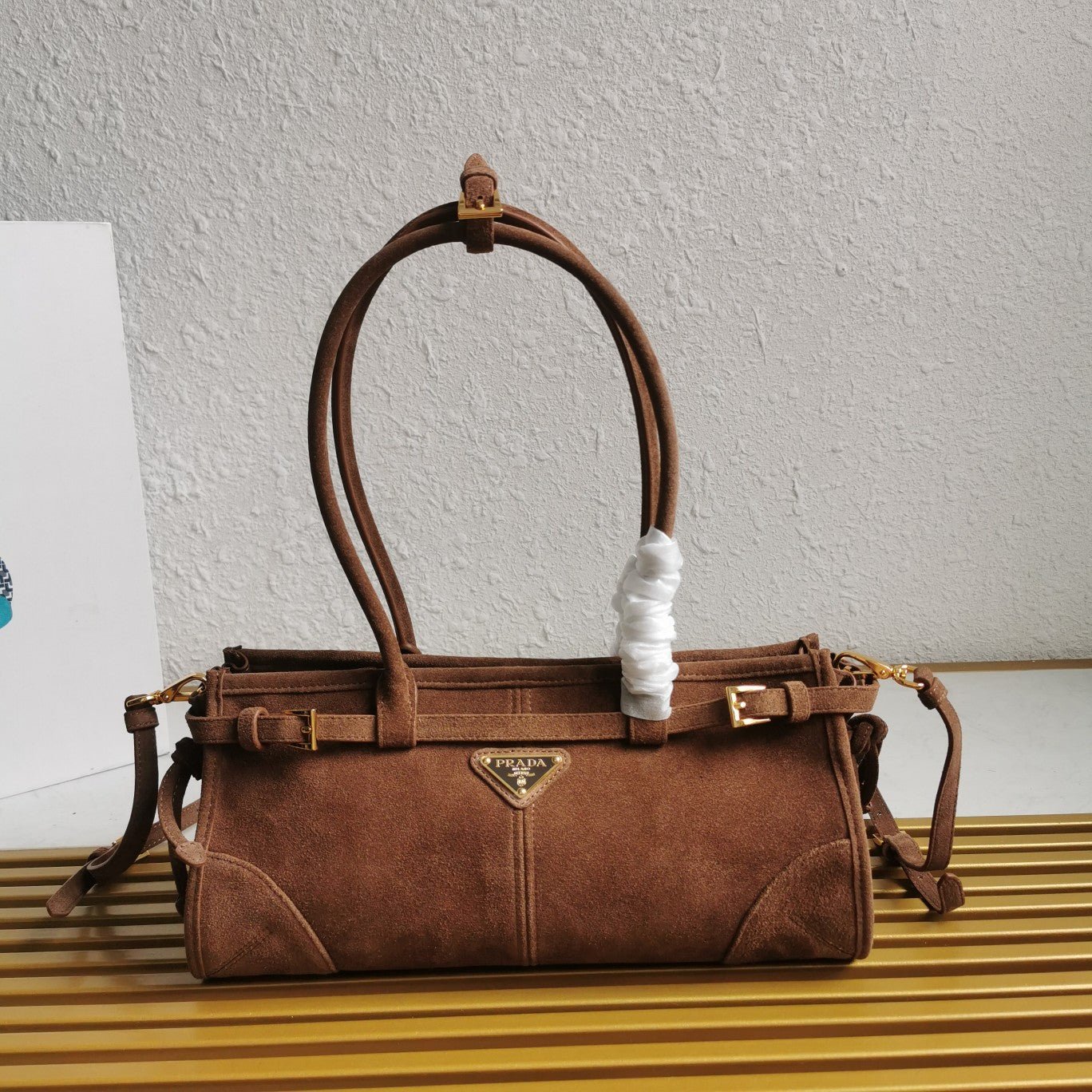 ＰＲＤＡ SUEDE TOP HANDLE BAG COCOA BROWN