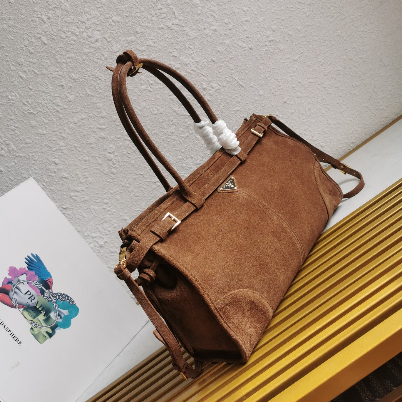 ＰＲＤＡ SUEDE TOP HANDLE BAG COCOA BROWN LARGE