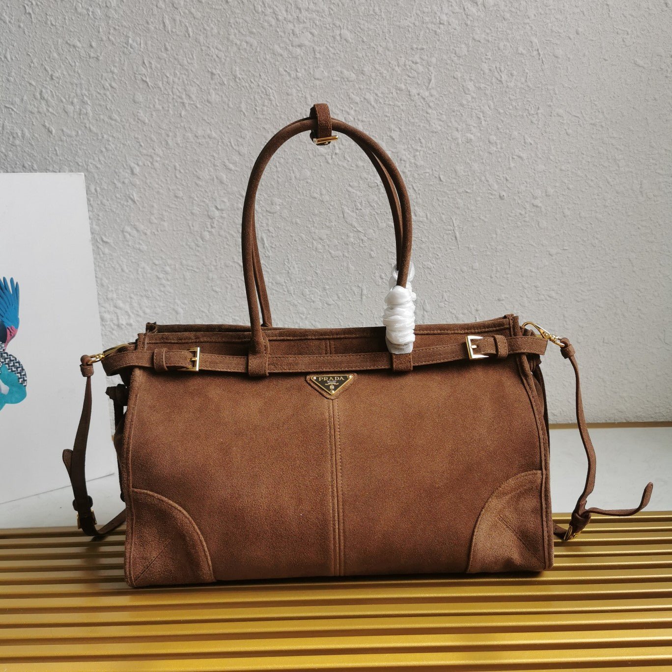 ＰＲＤＡ SUEDE TOP HANDLE BAG COCOA BROWN LARGE