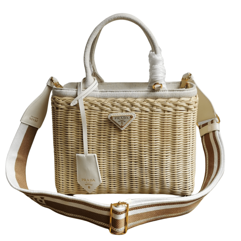 ＰＲＤＡ WICKER AND LINEN BLEND TOTE BAG MEDIUM