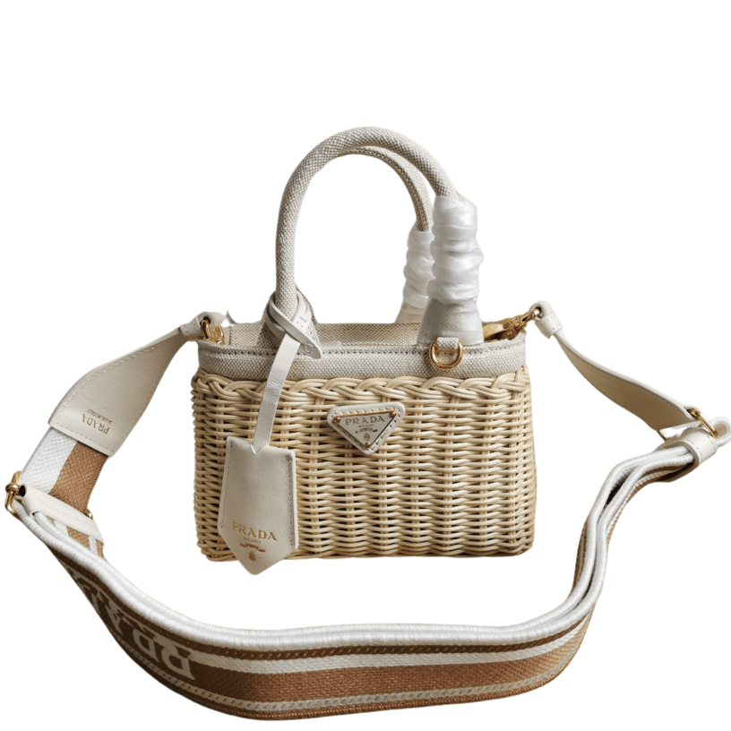 ＰＲＤＡ WICKER AND LINEN BLEND TOTE BAG MINI