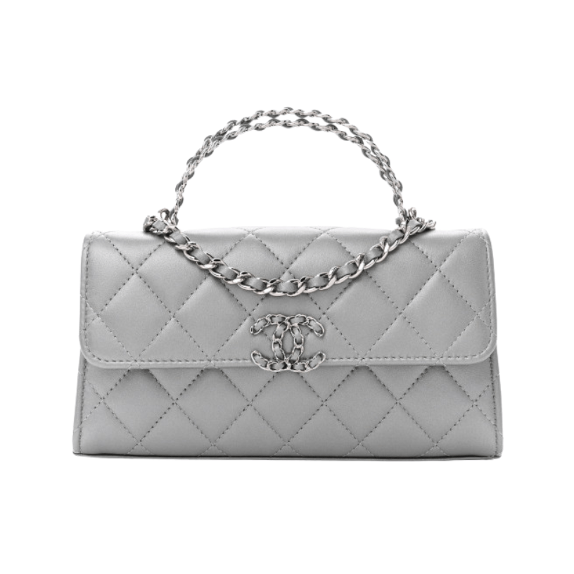 ＣＨＮＥＬCLUTCH WITH CHAIN SILVER METAL