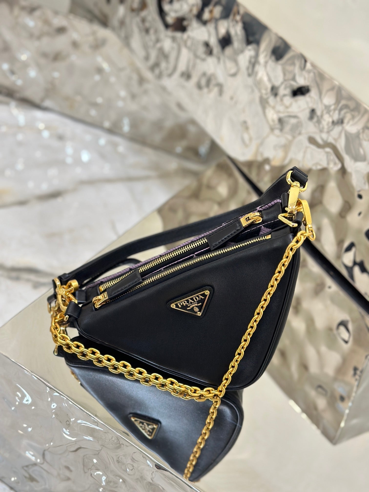 ＰＲＤＡ TRIANGLE-LOGO LEATHER AND JACQUARD SHOULDER BAG PURPLE