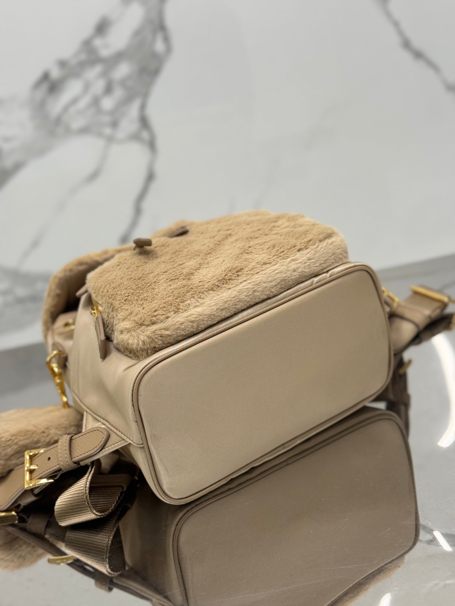 ＰＲＤＡ RE-NYLON AND SHEARLING BACKPACK