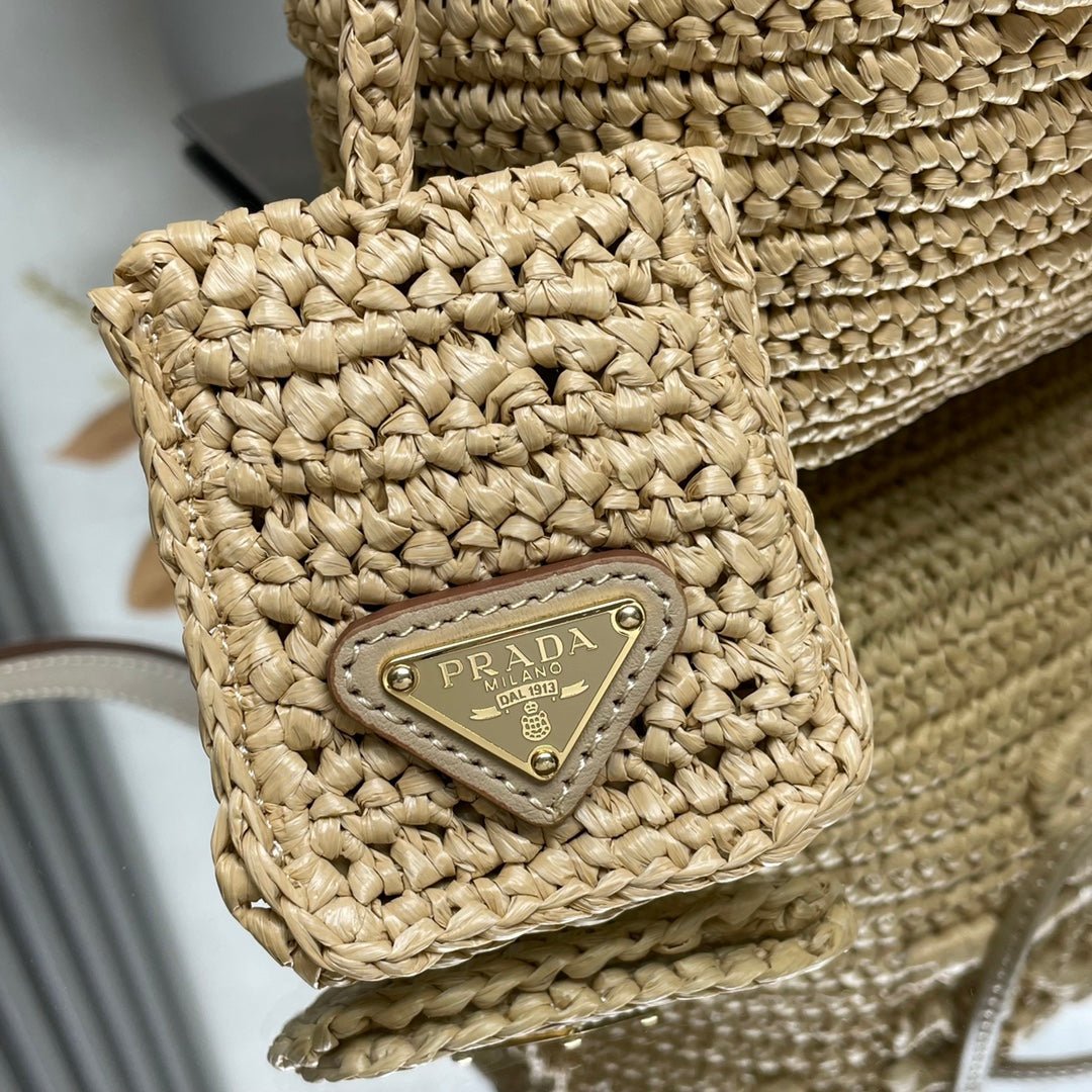 ＰＲＤＡ CROCHET AND LEATHER MINI-BUCKET BAG