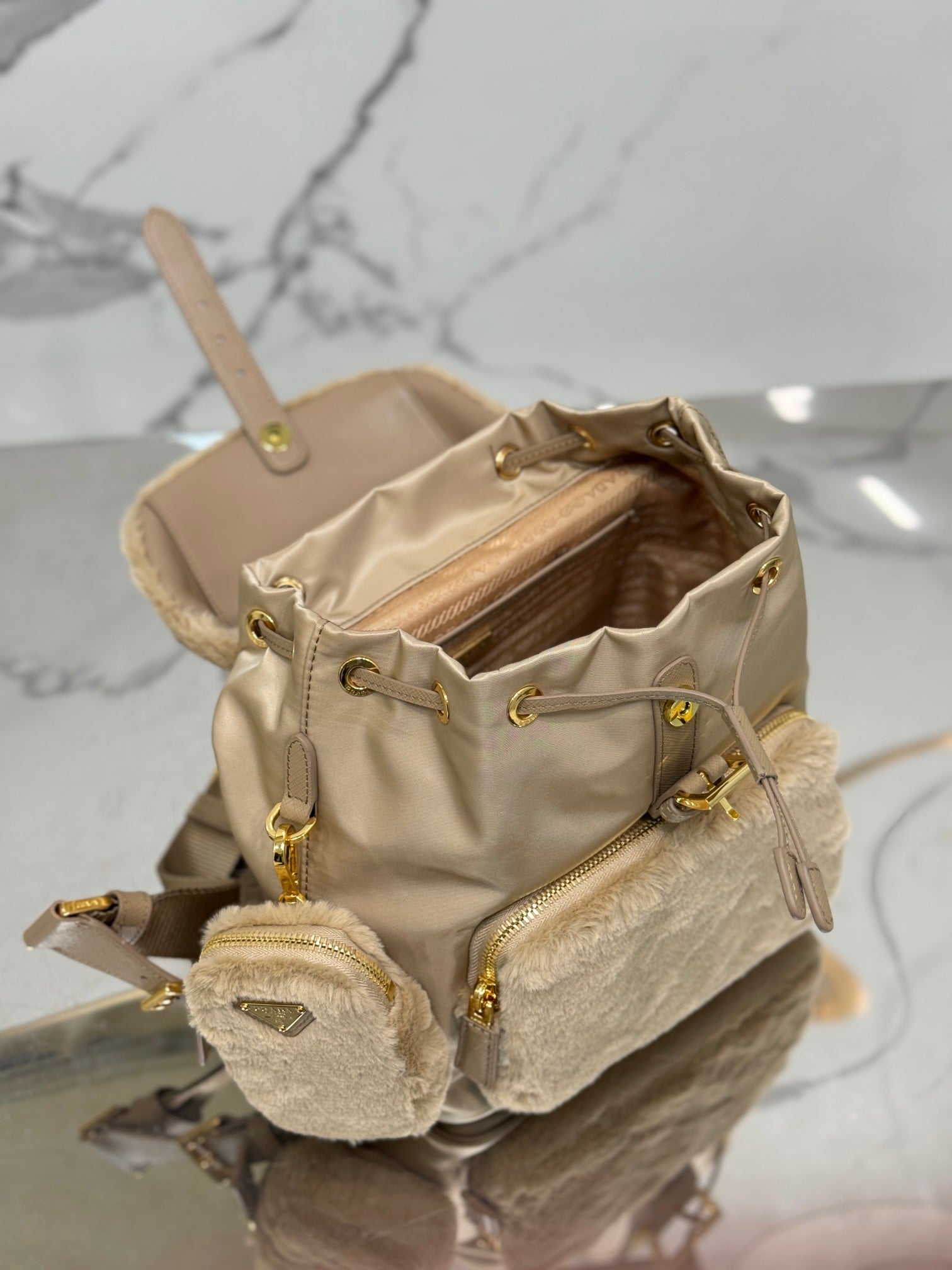 ＰＲＤＡ RE-NYLON AND SHEARLING BACKPACK