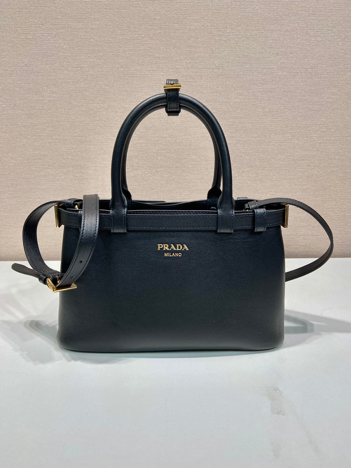 ＰＲＤＡ BUCKLE SMALL LEATHER HANDBAG WITH DOUBLE BELT BLACK