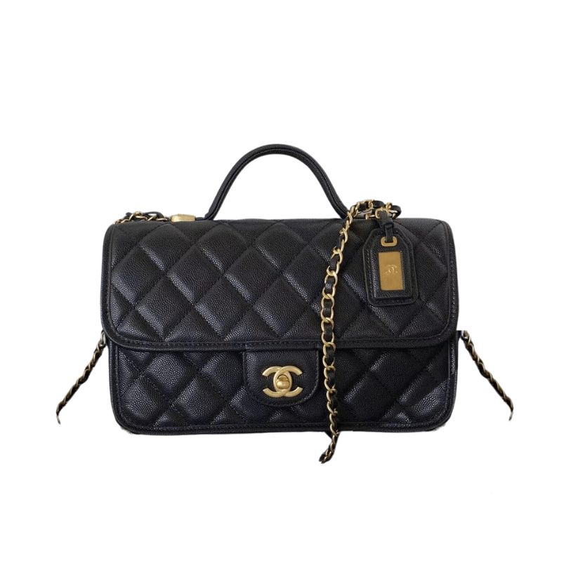 ＣＨＮＥＬ FLAP BAG WITH TOP HANDLE BLACK