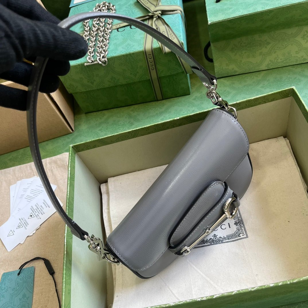 ＧＣＣＩHORSEBIT 1955 MINI LEATHER SHOULDER BAG GREY