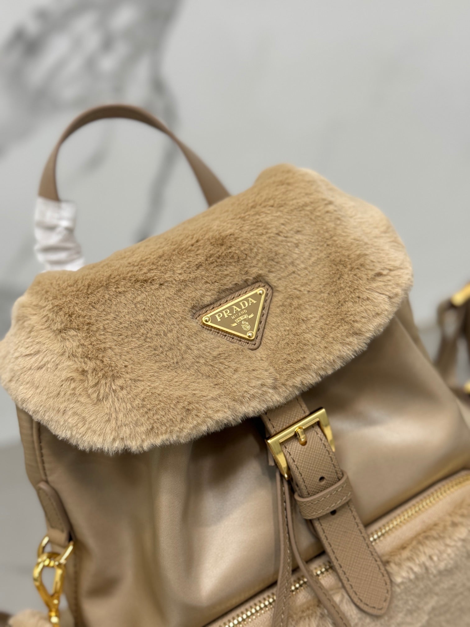 ＰＲＤＡ RE-NYLON AND SHEARLING BACKPACK