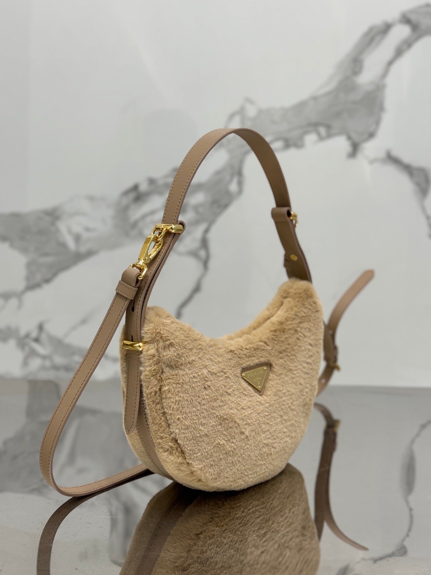ＰＲＤＡ ARQUÉ SHEARLING AND LEATHER SHOULDER BAG