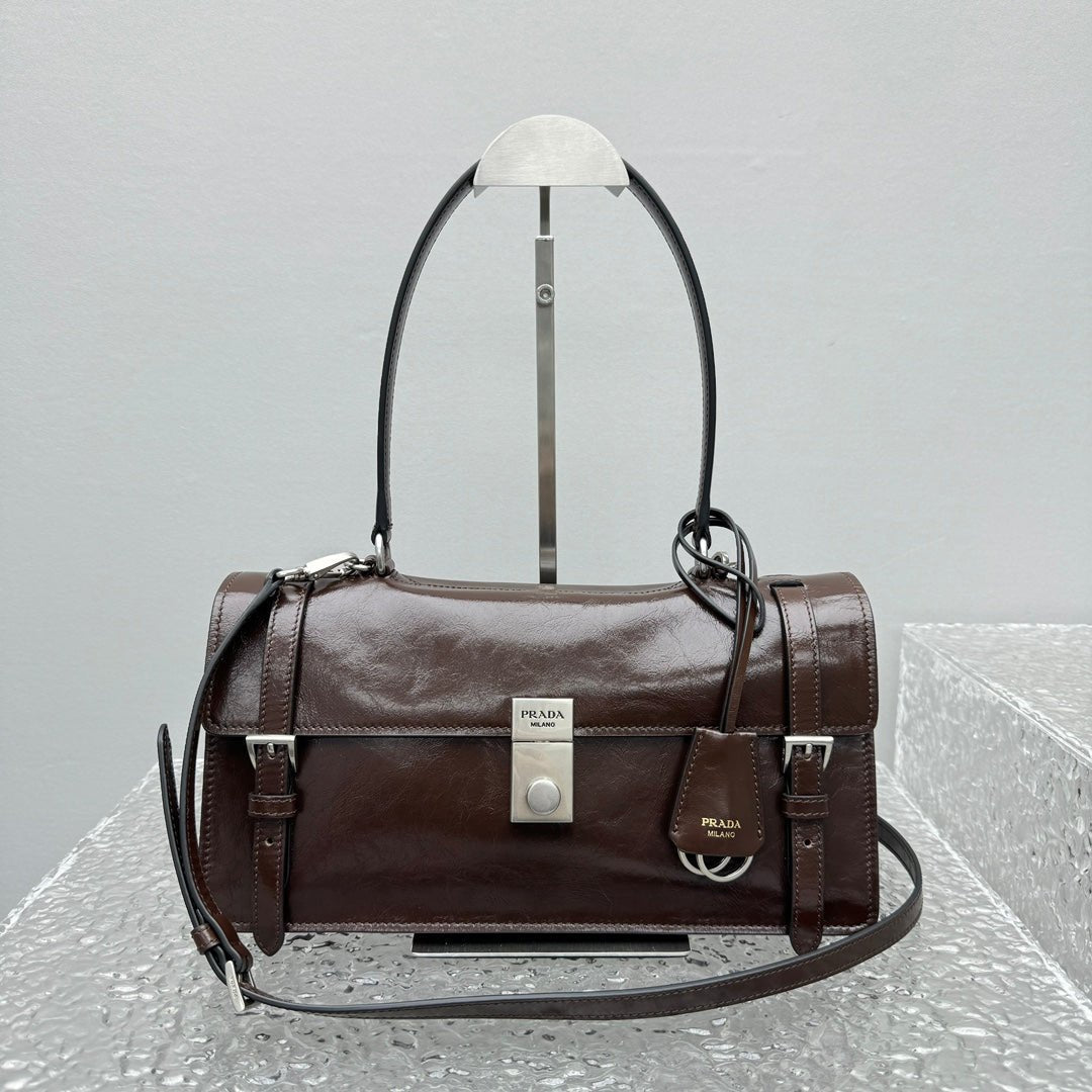 ＰＲＤＡ MEDIUM LEATHER HANDBAG DARK BROWN