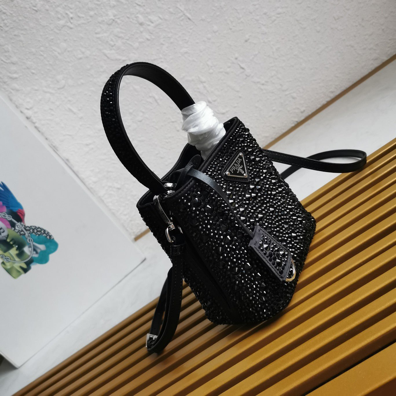 ＰＲＤＡ PANIER SATIN BAG WITH CRYSTALS