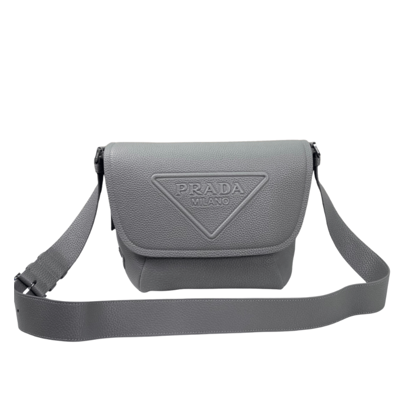 ＰＲＤＡ LEATHER FLAP BAG WITH SHOULDER STRAP GREY