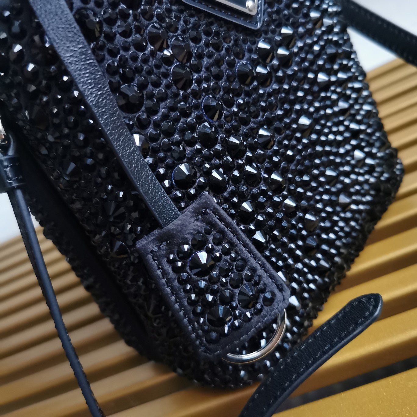 ＰＲＤＡ PANIER SATIN BAG WITH CRYSTALS