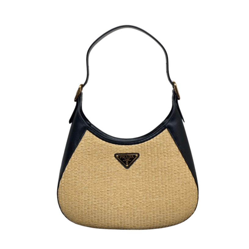 ＰＲＤＡ WOVEN TOTE WITH LEATHER ACCENTS BLACK