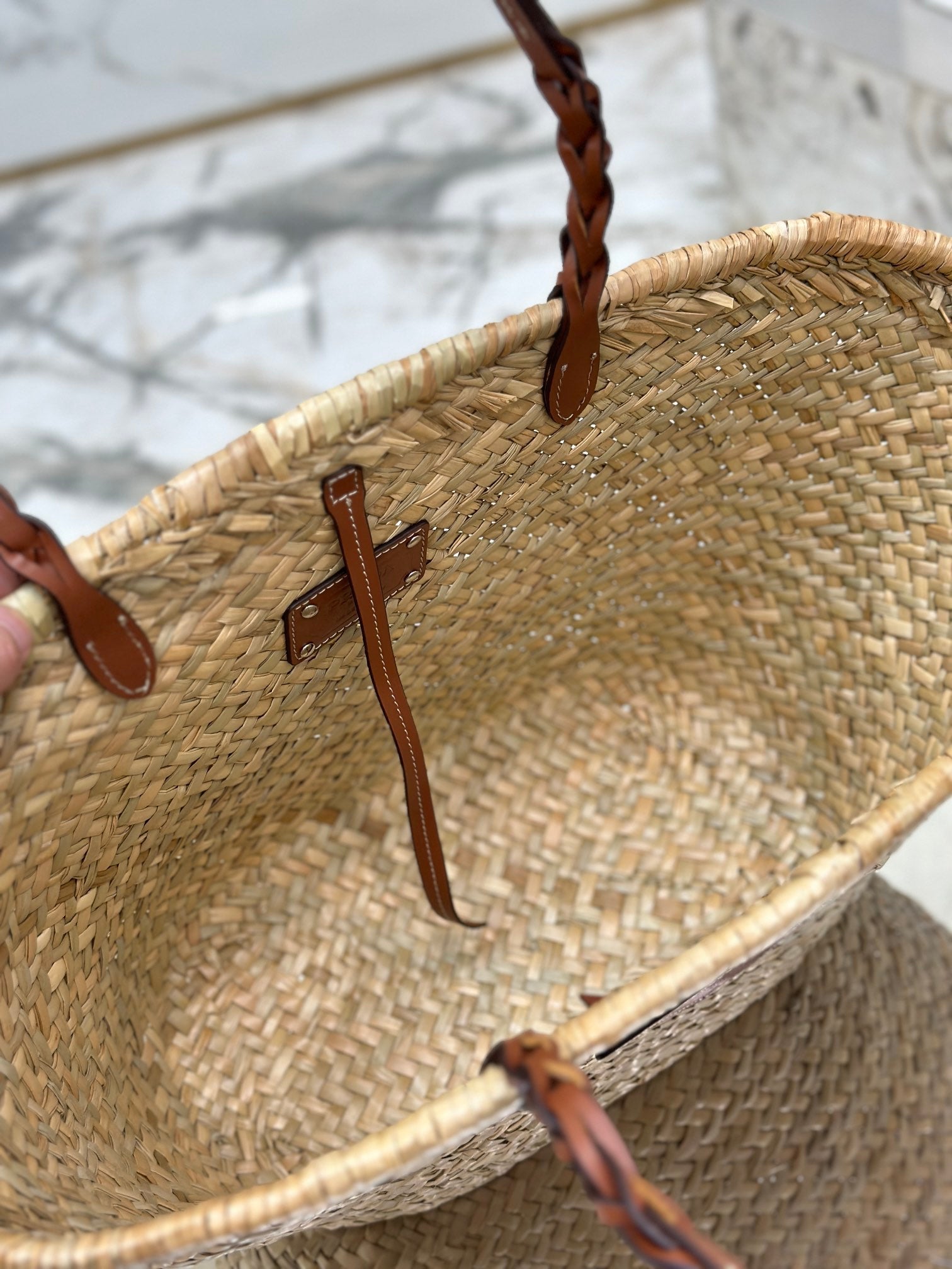 ＰＲＤＡ WOVEN PALM AND LEATHER TOTE BAG