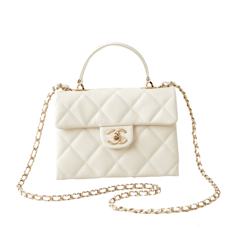 ＣＨＮＥＬFLAP BAG WITH A TOP HANDLE WHITE