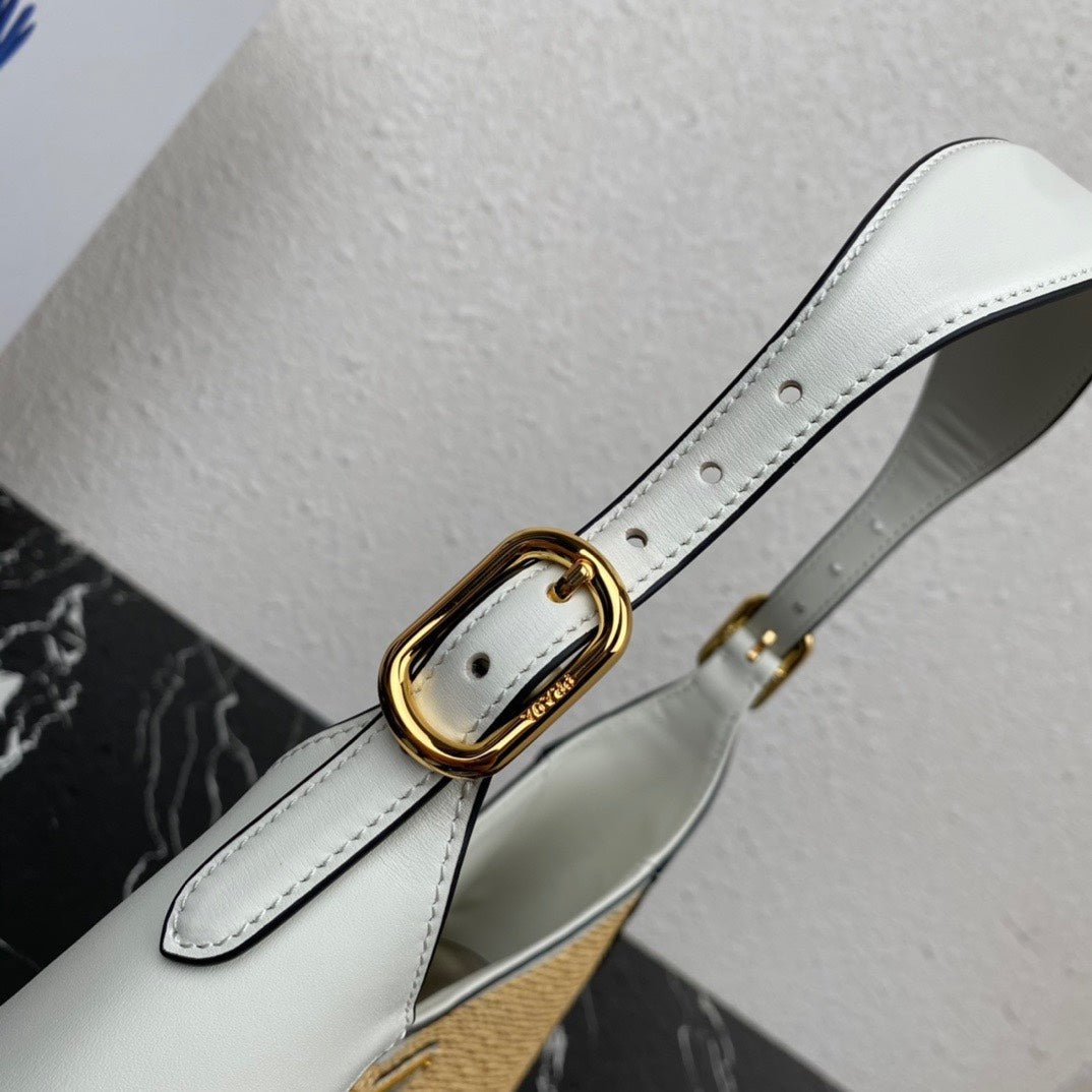 ＰＲＤＡ WOVEN TOTE WITH LEATHER ACCENTS WHITE